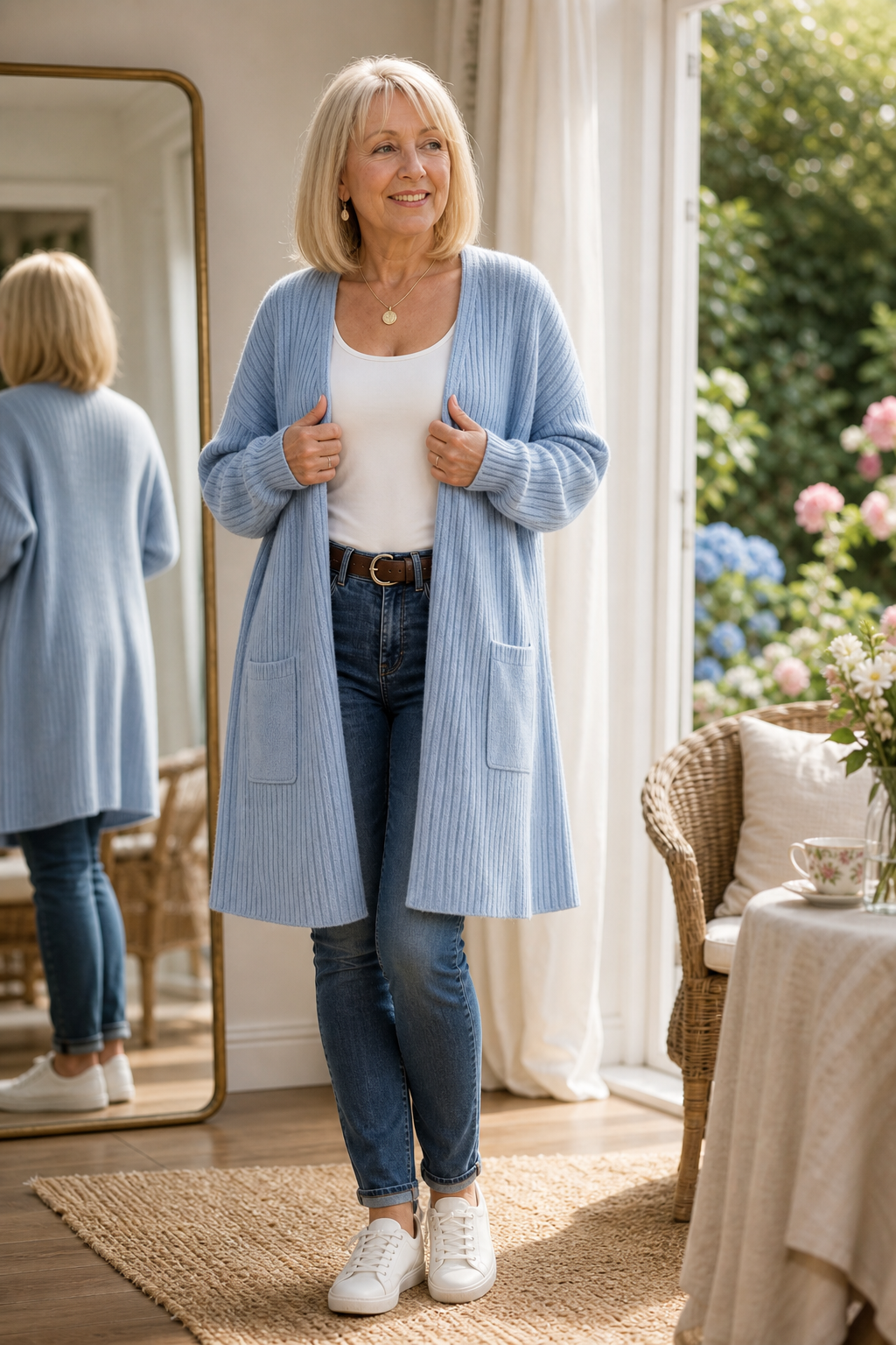 Ribbed Open-Front Duster Cardigan