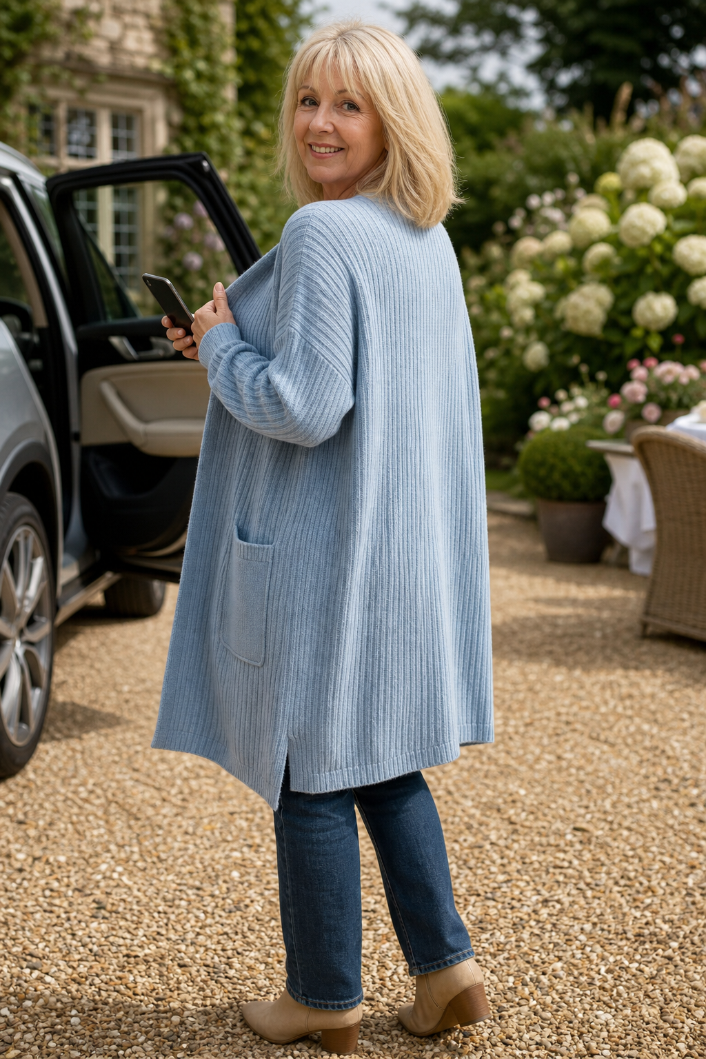 Ribbed Open-Front Duster Cardigan