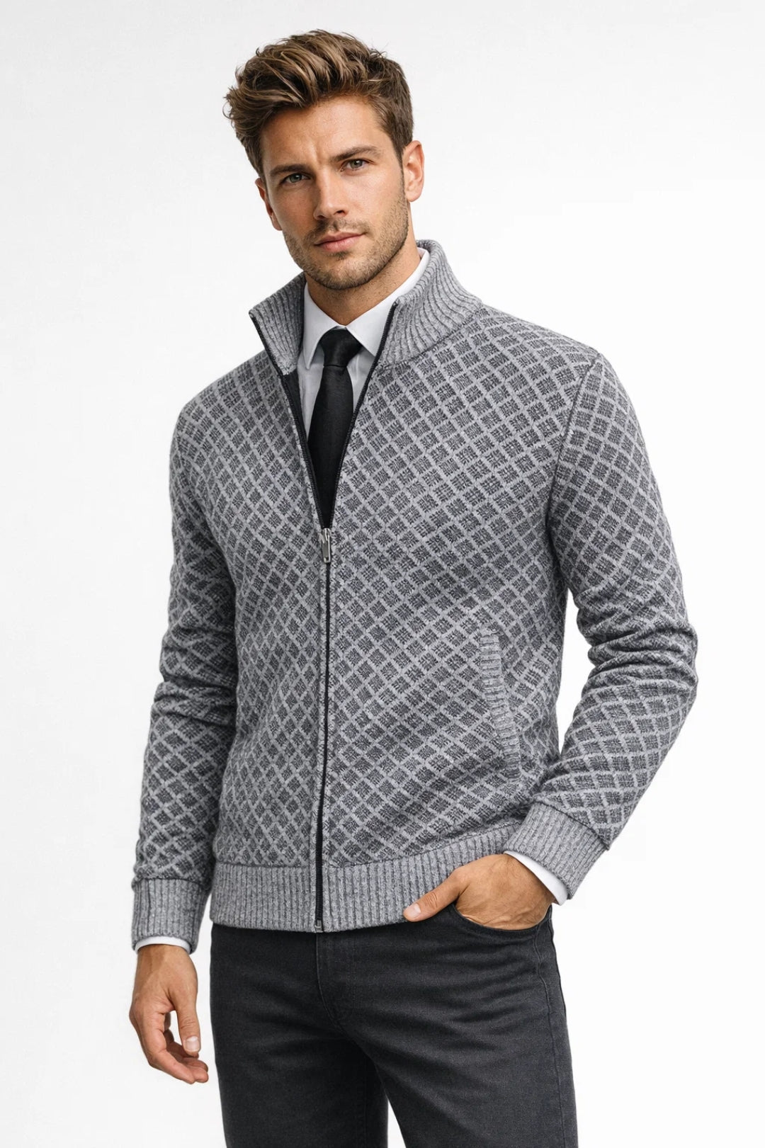 Image of Riley | Men's Zip-Up Stand Collar Cardigan