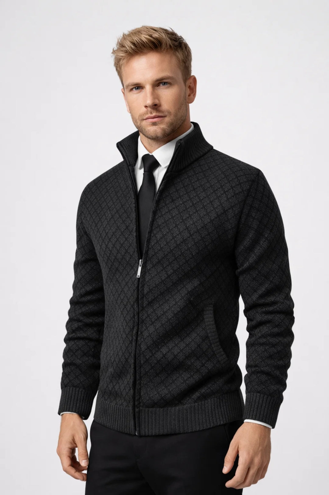 Image of Riley | Men's Zip-Up Stand Collar Cardigan