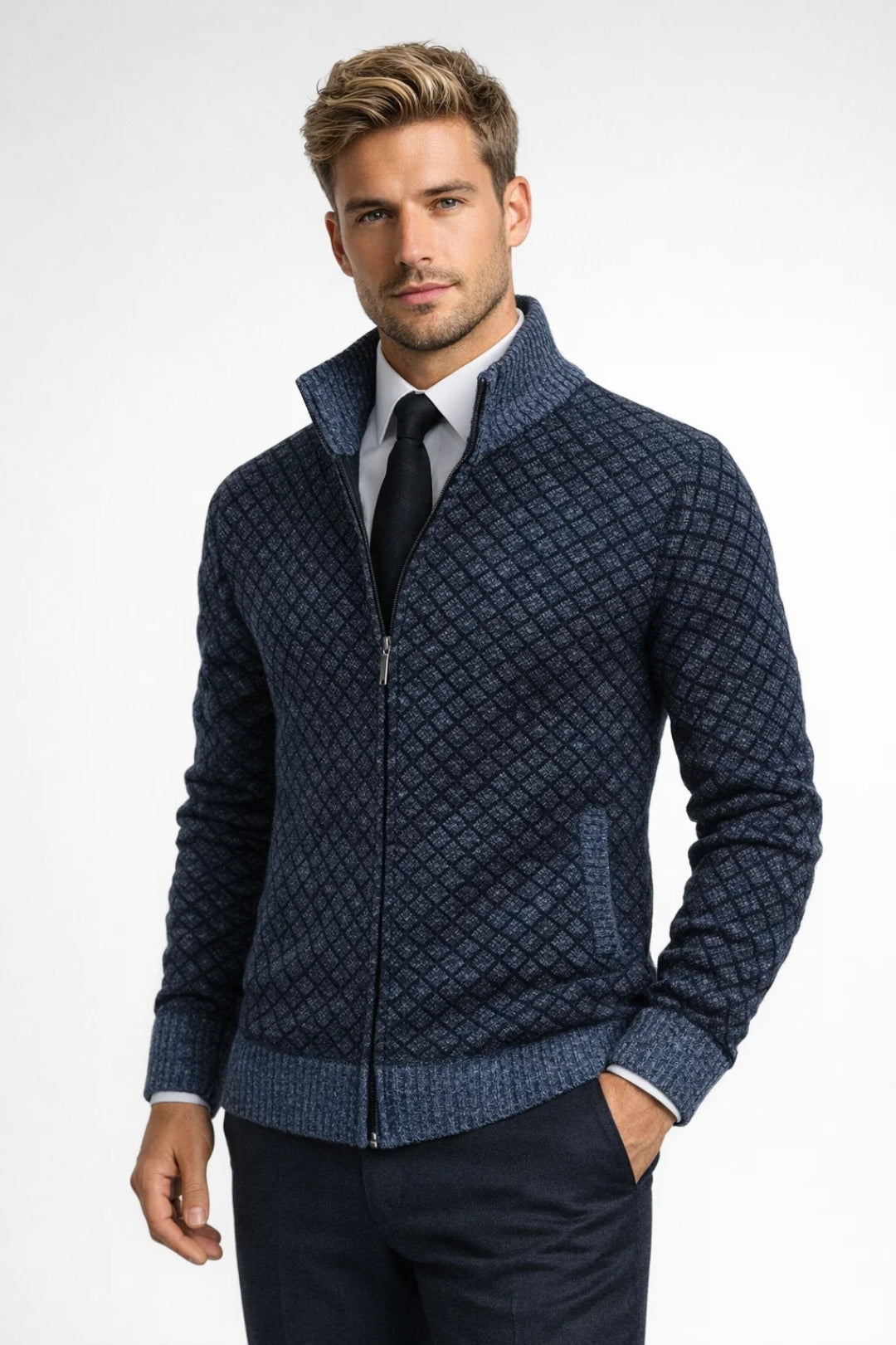 Image of Riley | Men's Zip-Up Stand Collar Cardigan
