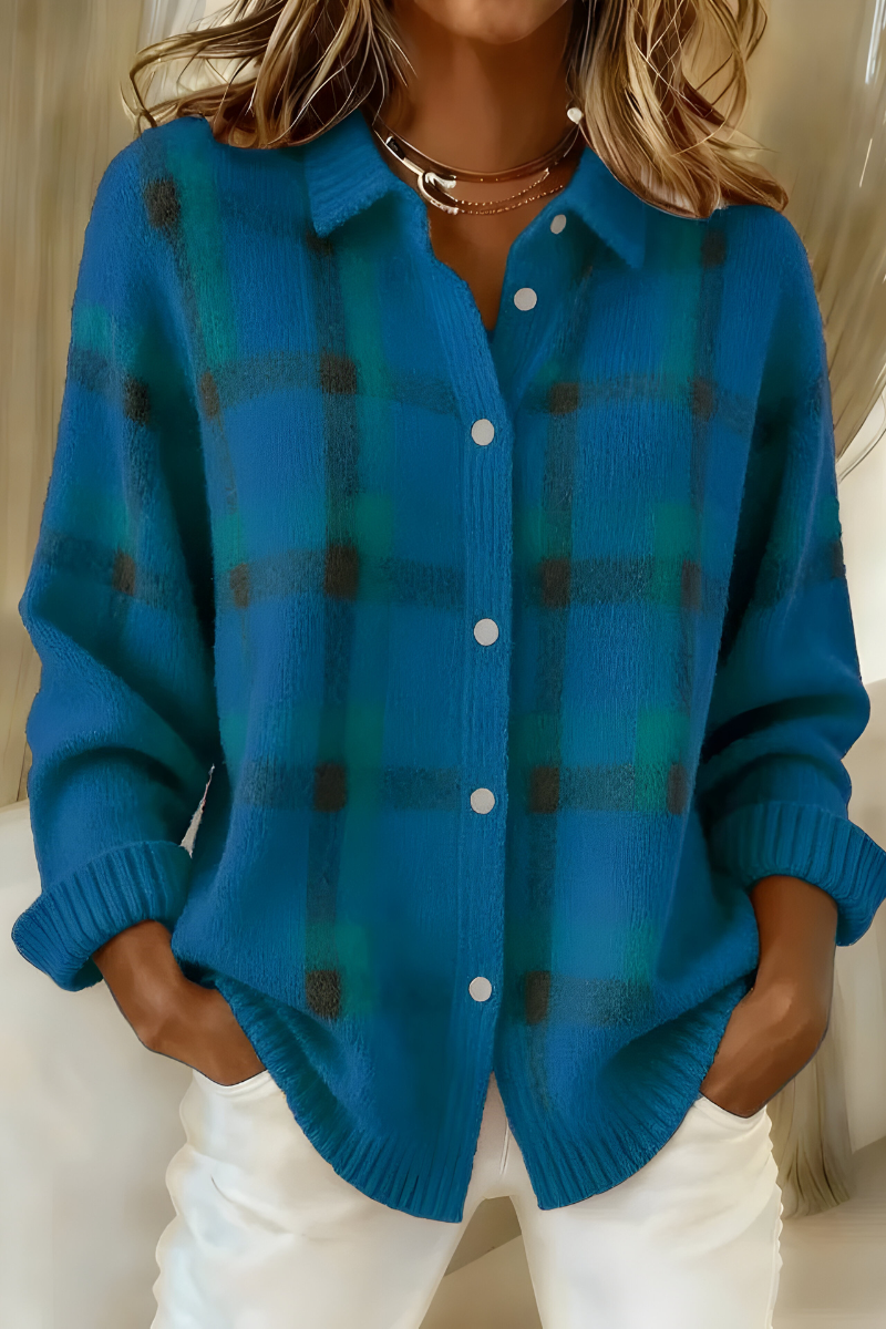 Image of Rita | Women's Plaid Button-Down Cardigan