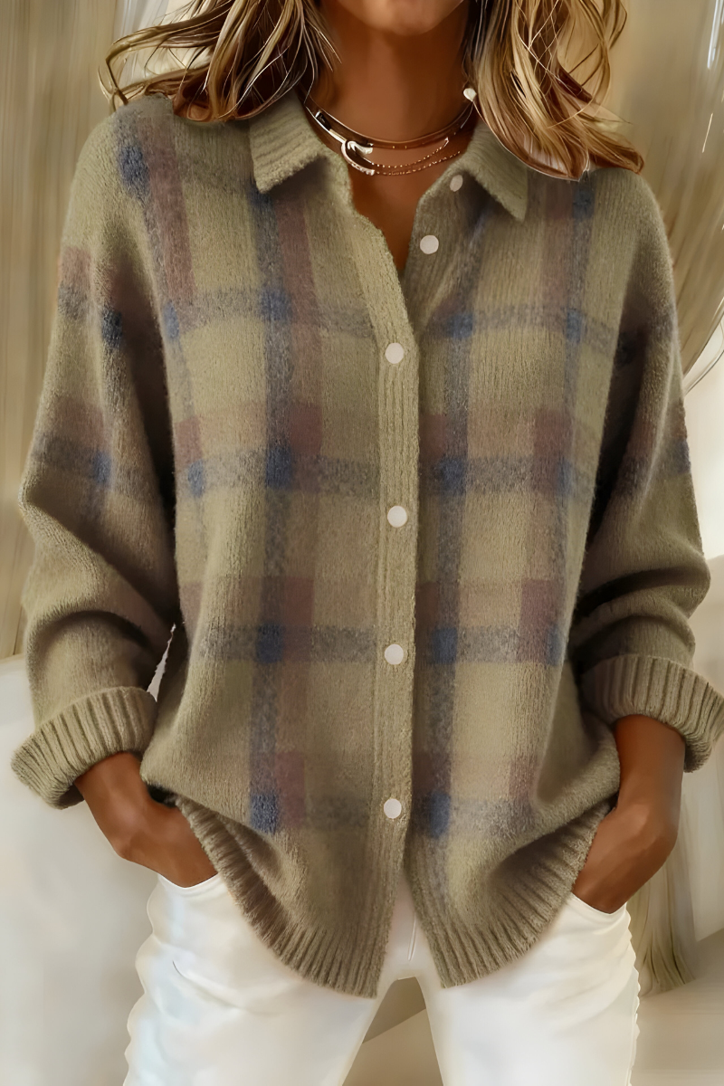 Image of Rita | Women's Plaid Button-Down Cardigan
