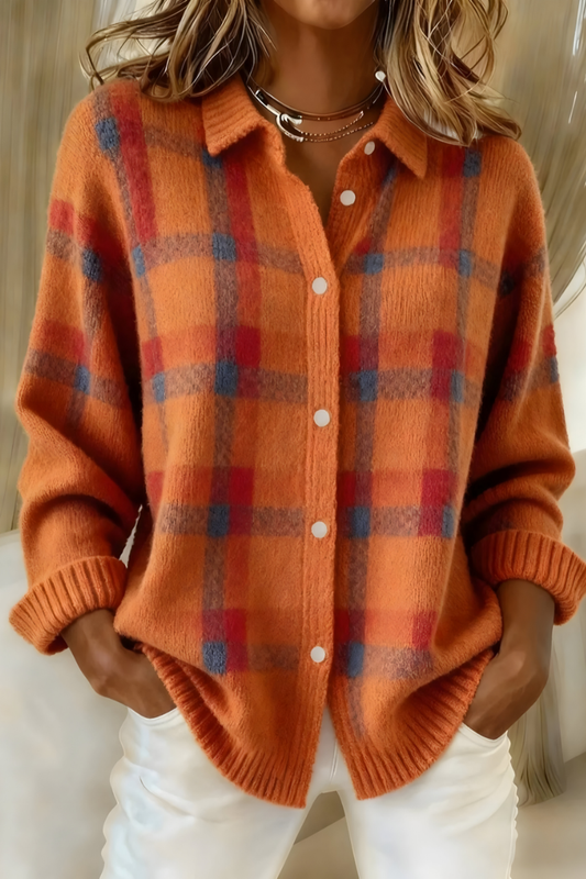 Image of Rita | Women's Plaid Button-Down Cardigan