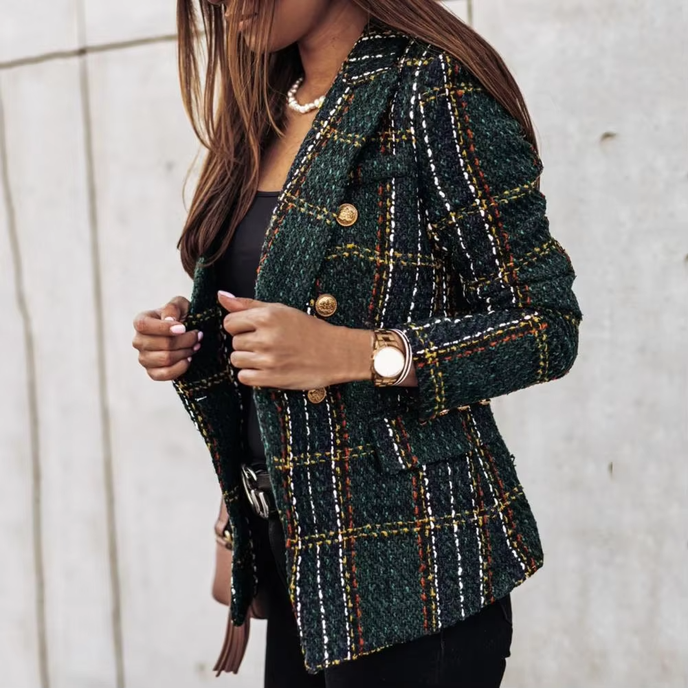 Image of Rosemary | Women's Double-Breasted Plaid Blazer