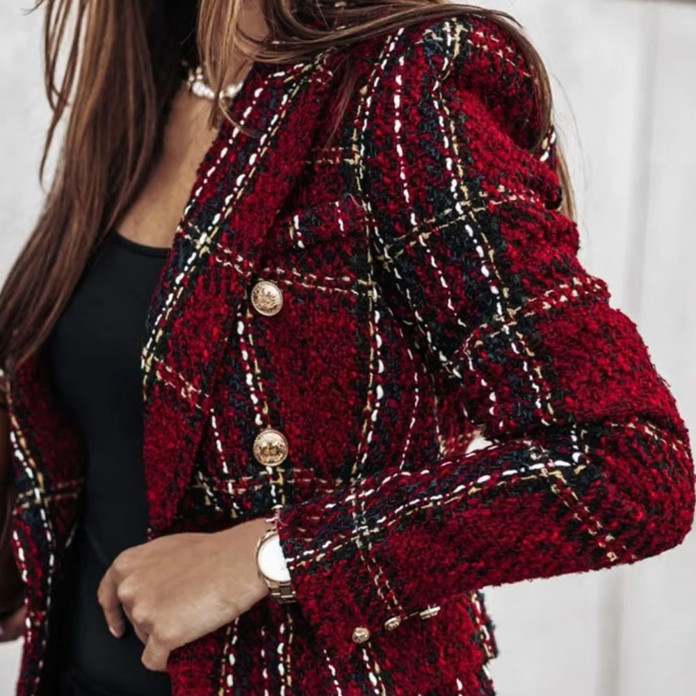 Image of Rosemary | Women's Double-Breasted Plaid Blazer