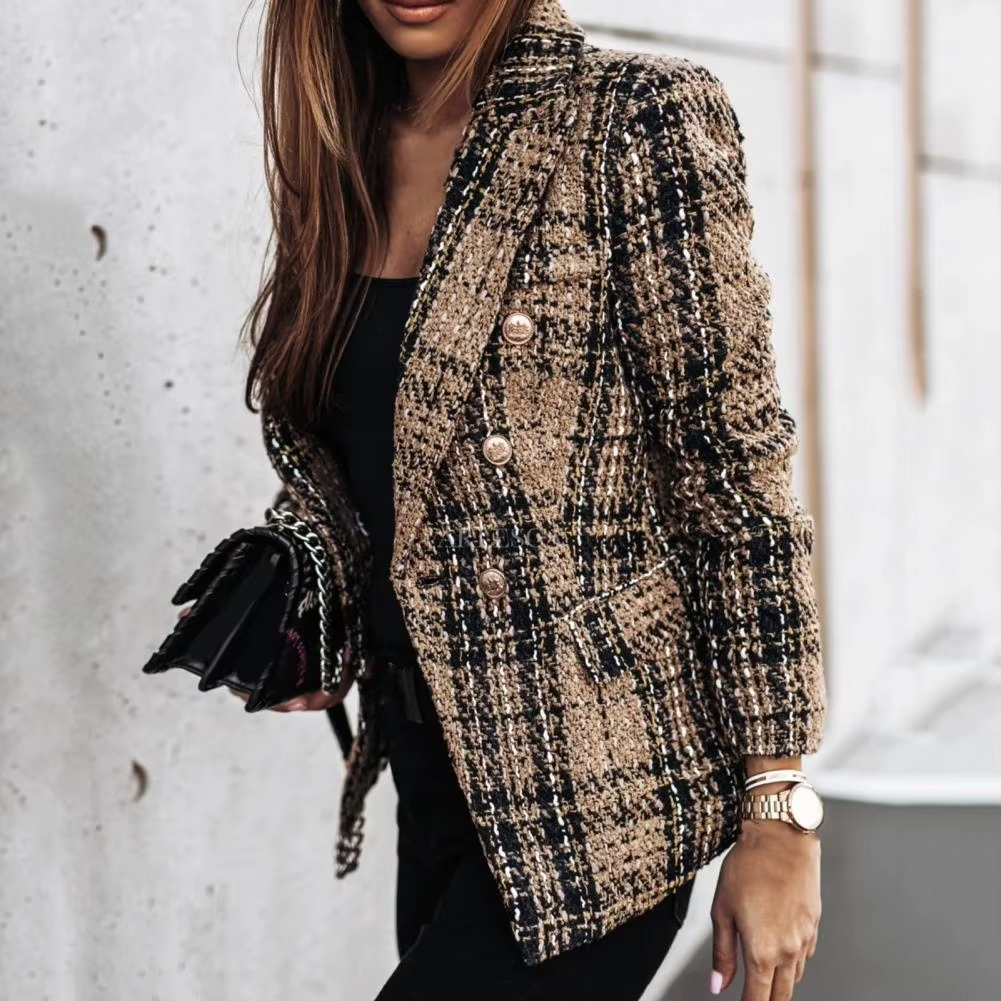 Image of Rosemary | Women's Double-Breasted Plaid Blazer