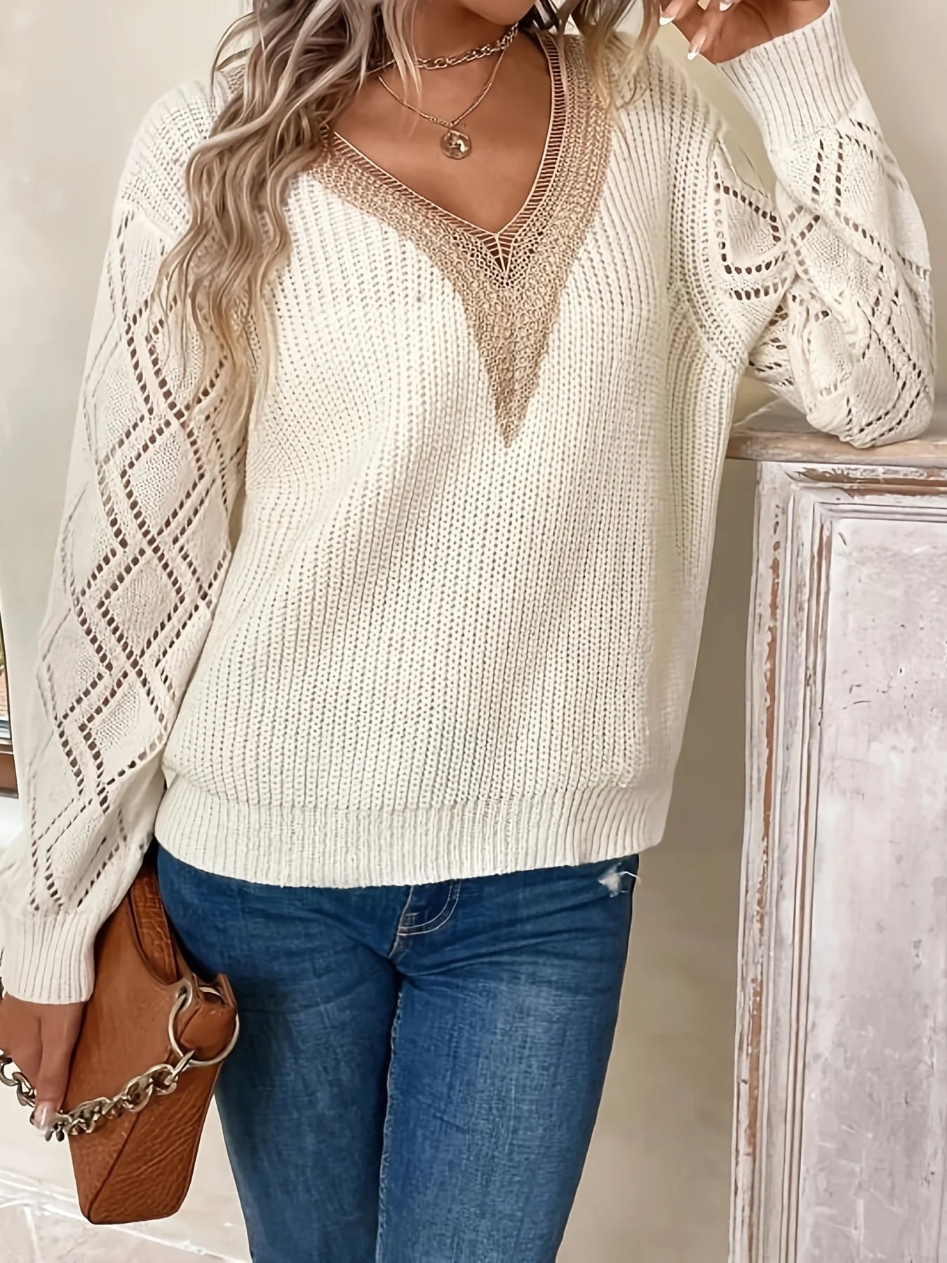 Image of Roxanne | Women's V-Neck Knit Sweater