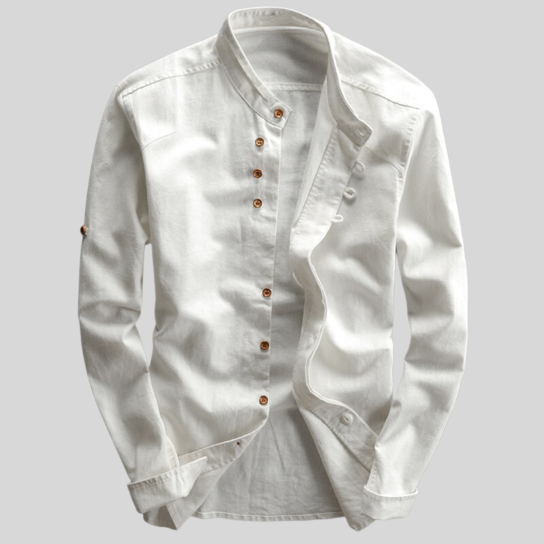 Image of Rudy | Men's Long Sleeve Band Collar Casual Button-Down Shirt