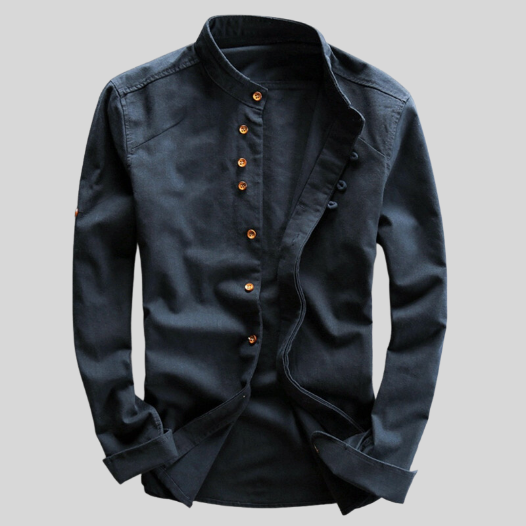 Image of Rudy | Men's Long Sleeve Band Collar Casual Button-Down Shirt