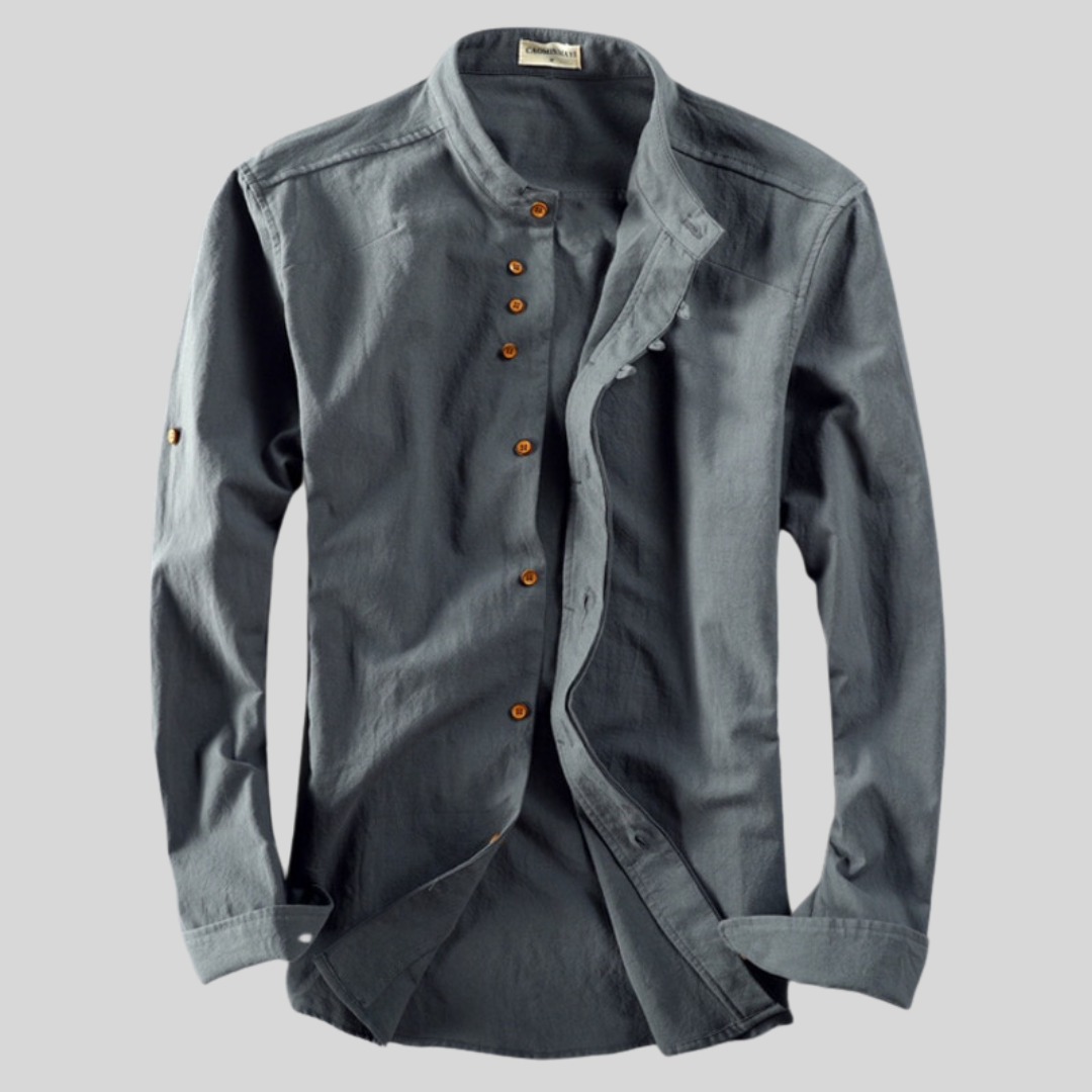 Image of Rudy | Men's Long Sleeve Band Collar Casual Button-Down Shirt