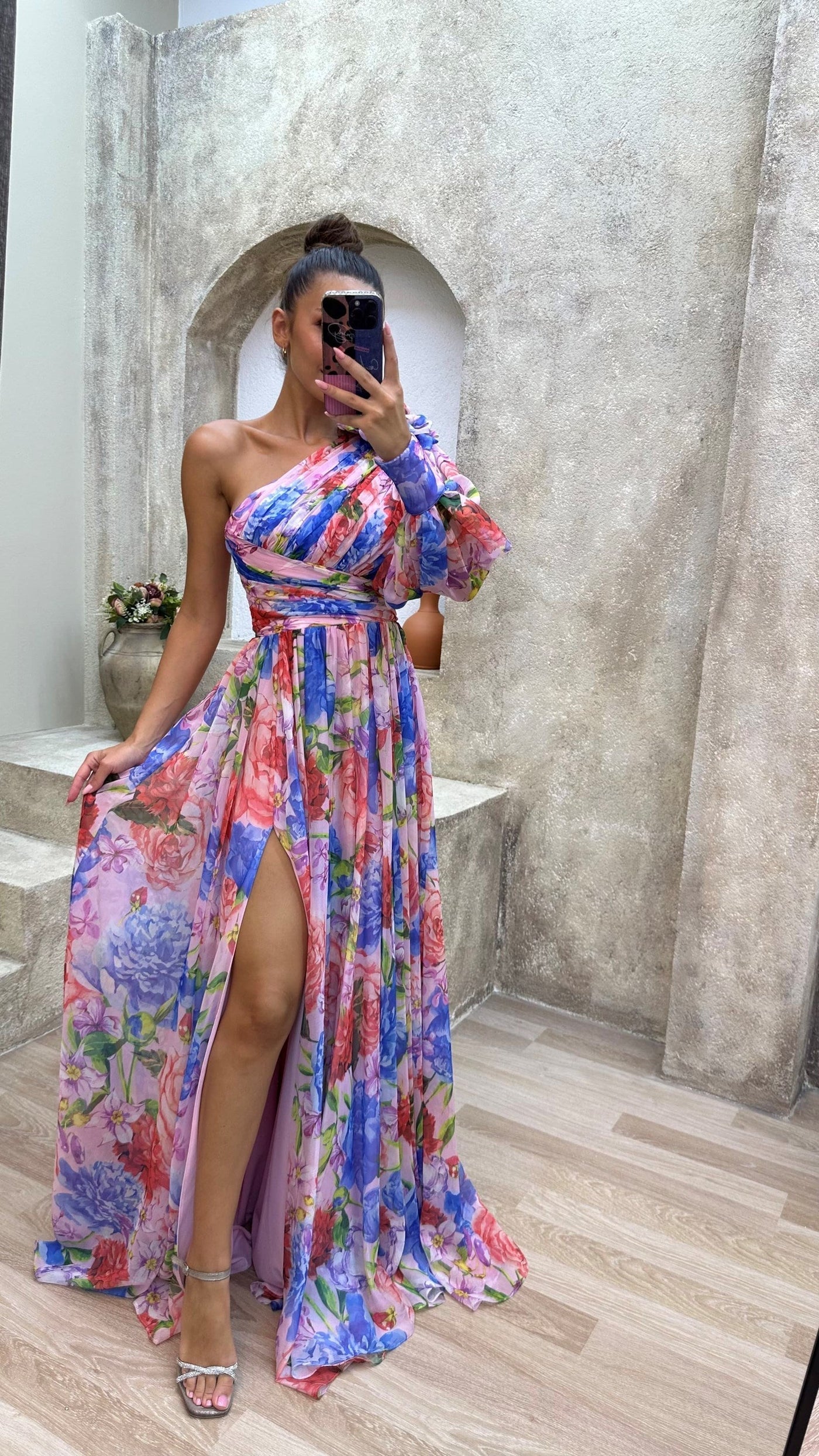 Image of Sabrina | Women's One Shoulder Floral Maxi Dress