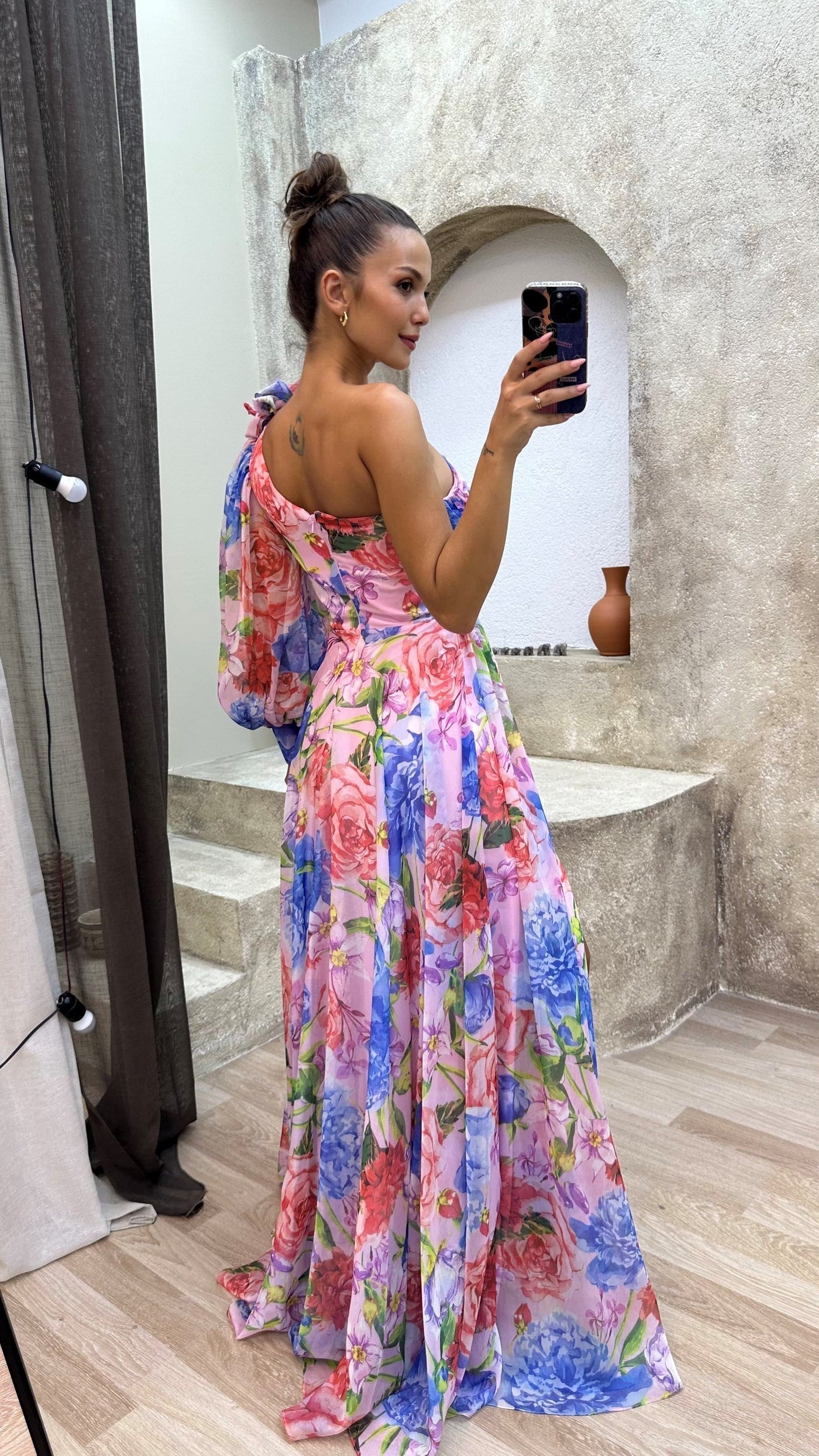 Image of Sabrina | Women's One Shoulder Floral Maxi Dress