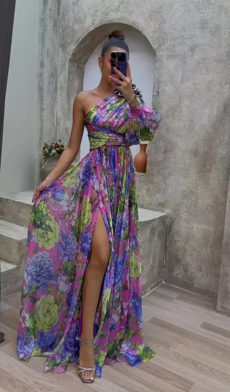 Image of Sabrina | Women's One Shoulder Floral Maxi Dress