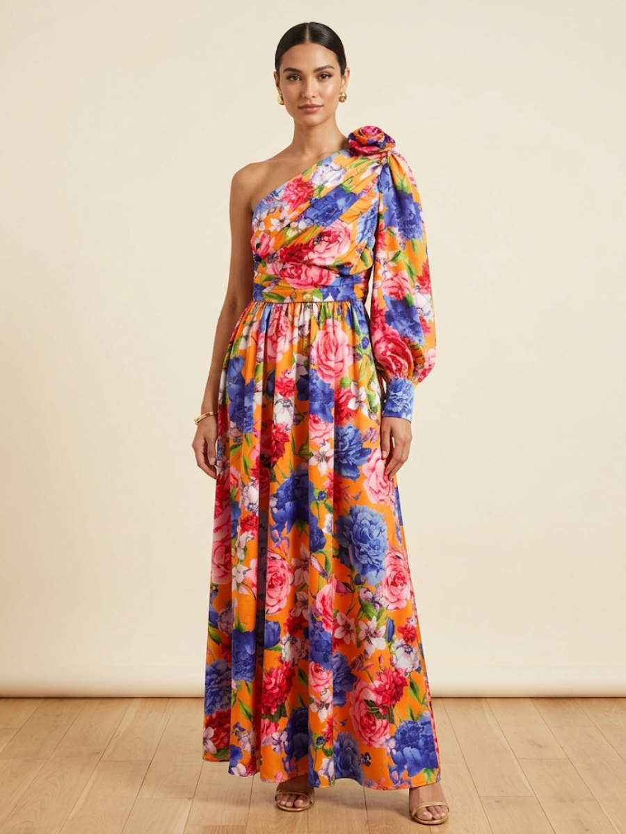 Sabrina | Women's One Shoulder Floral Maxi Dress - Image 2
