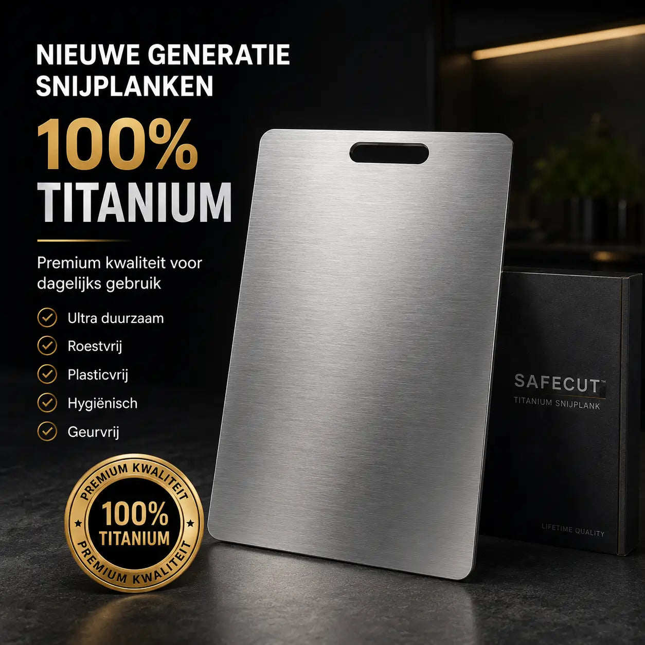 SafeCut™ 100% Titanium Cutting Board – Plastic-Free Cutting Without Microplastics, Odors, or Stains