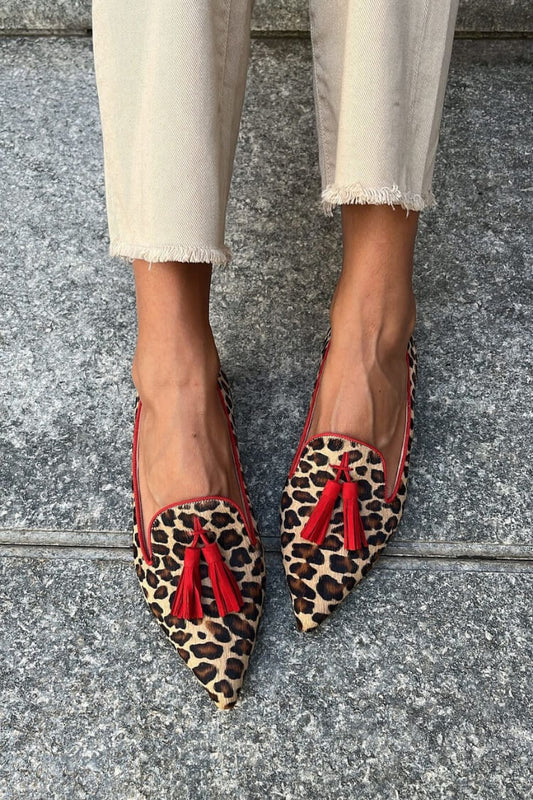 Image of Samantha | Women's Leopard Print Pointed Toe Tassel Loafers