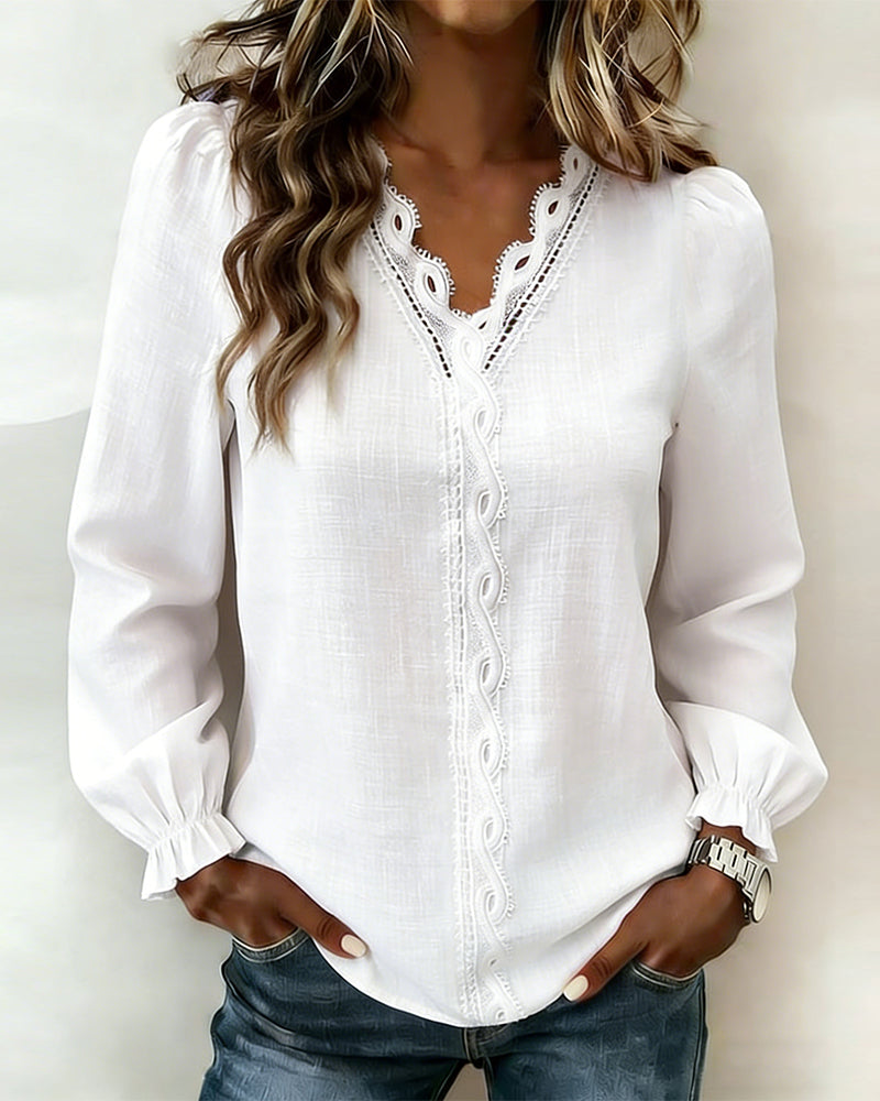 Image of Samantha | Women's Long Sleeve V-Neck Blouse