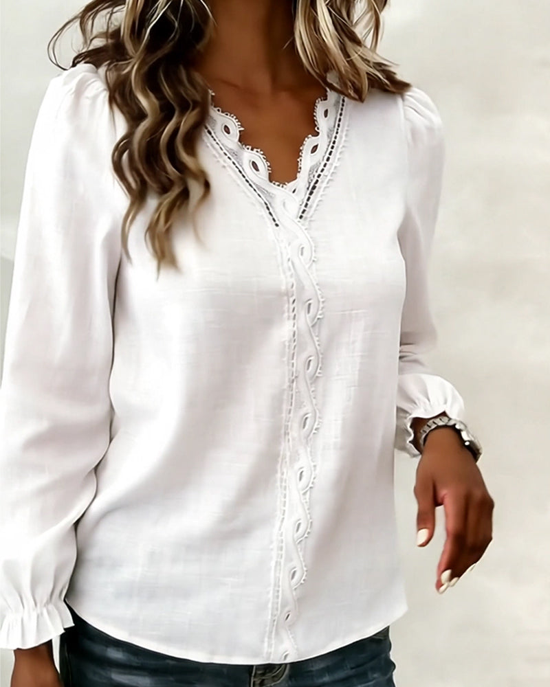 Image of Samantha | Women's Long Sleeve V-Neck Blouse