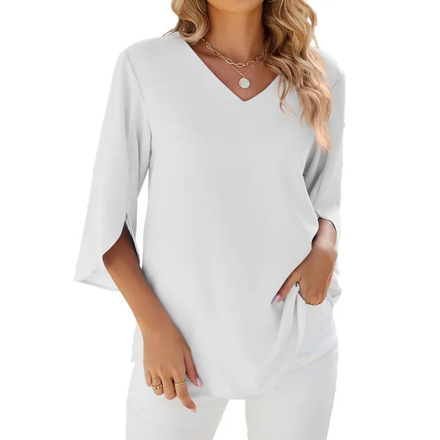 Image of Samantha | Women's V-Neck Flowy Blouse