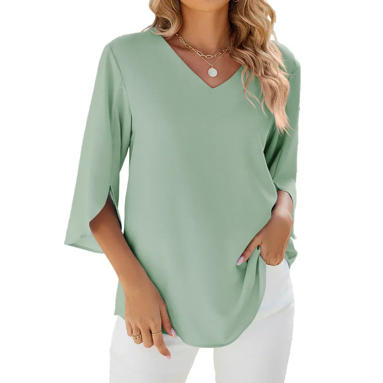 Image of Samantha | Women's V-Neck Flowy Blouse