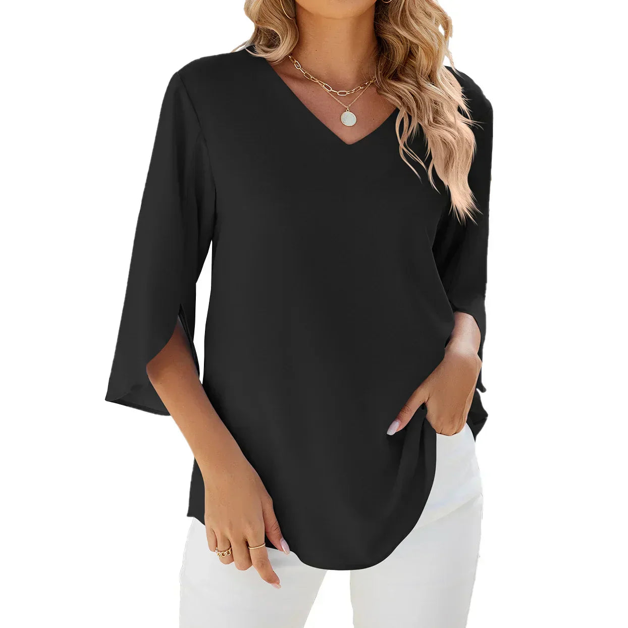 Image of Samantha | Women's V-Neck Flowy Blouse