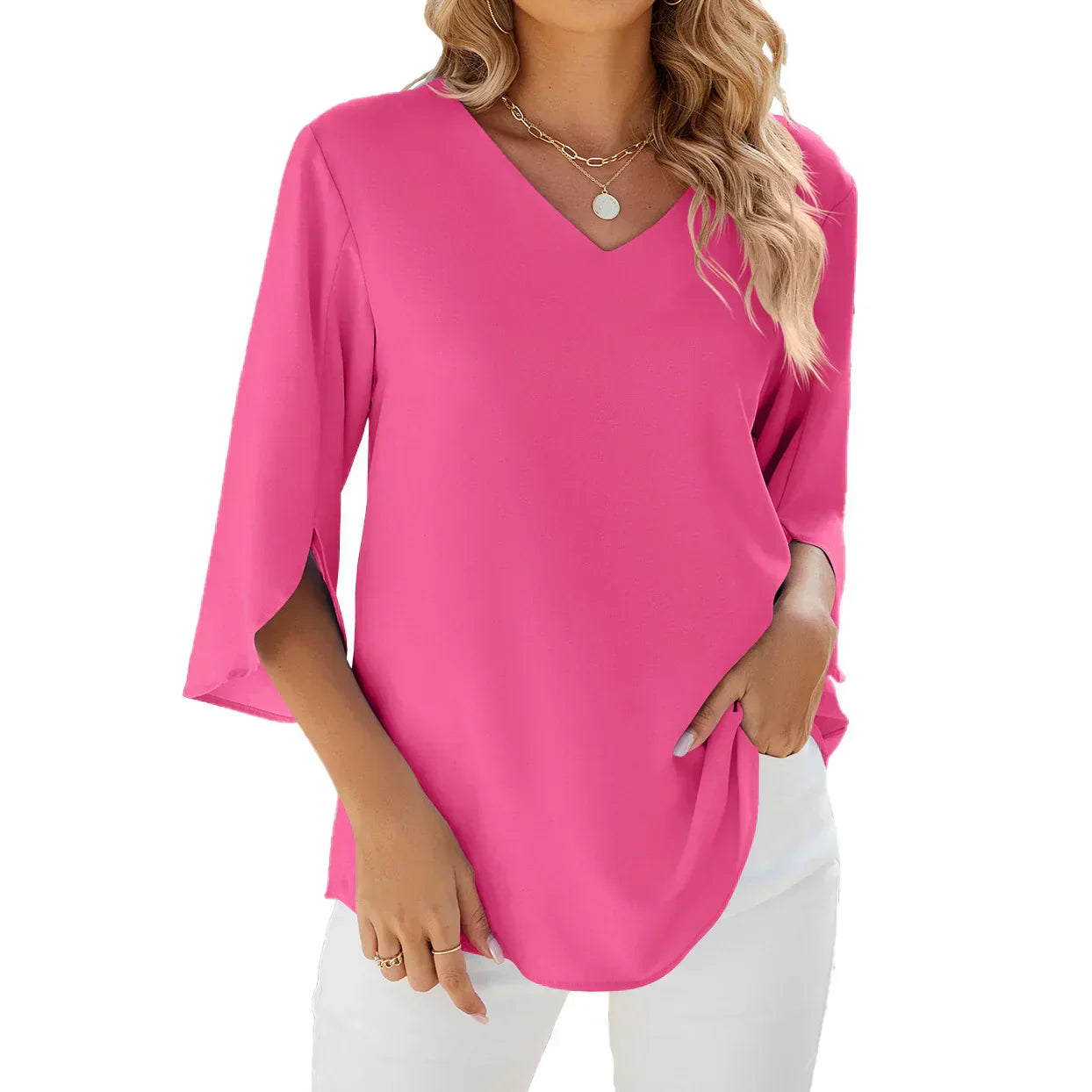 Image of Samantha | Women's V-Neck Flowy Blouse