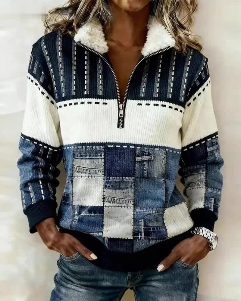 Image of Sandra | Women's Half Zip Color Block Sweater