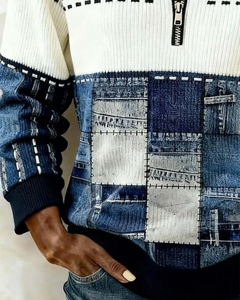 Image of Sandra | Women's Half Zip Color Block Sweater