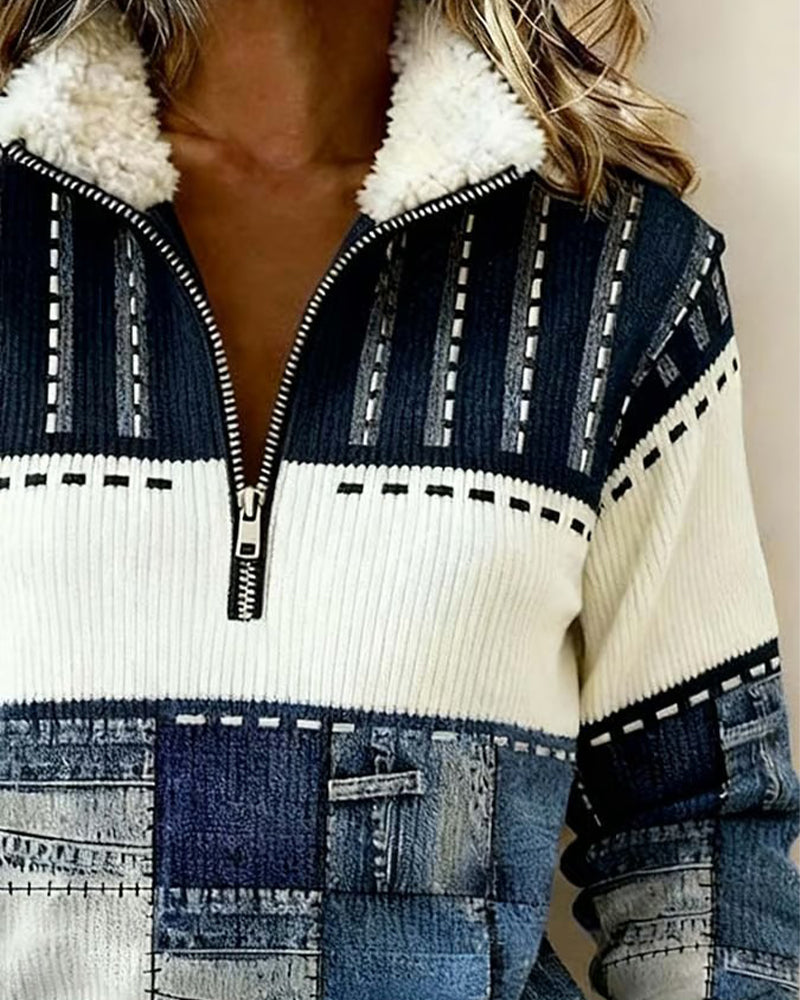 Image of Sandra | Women's Half Zip Color Block Sweater