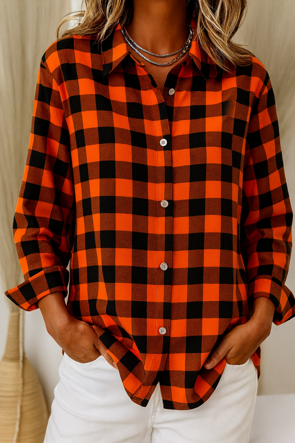 Image of Sara | Women's Plaid Button-Up Blouse