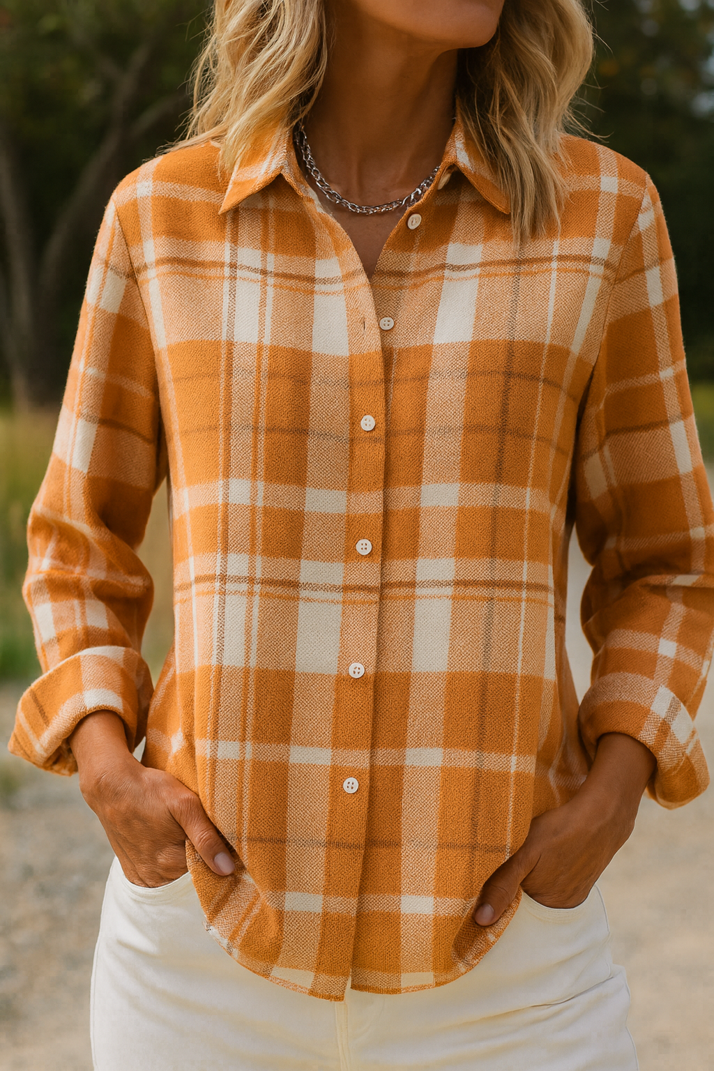 Image of Sara | Women's Plaid Button-Up Blouse