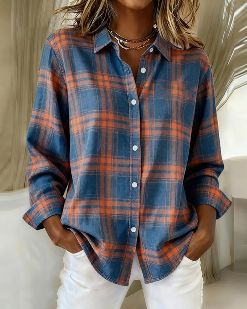 Image of Sara | Women's Plaid Button-Up Blouse