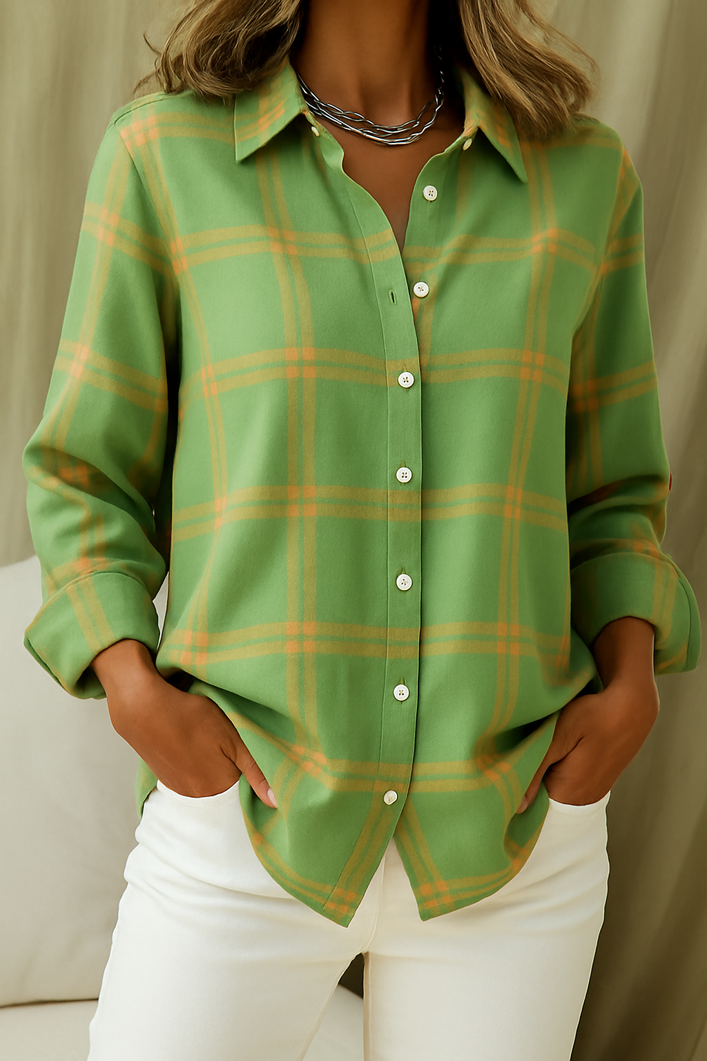 Image of Sara | Women's Plaid Button-Up Blouse