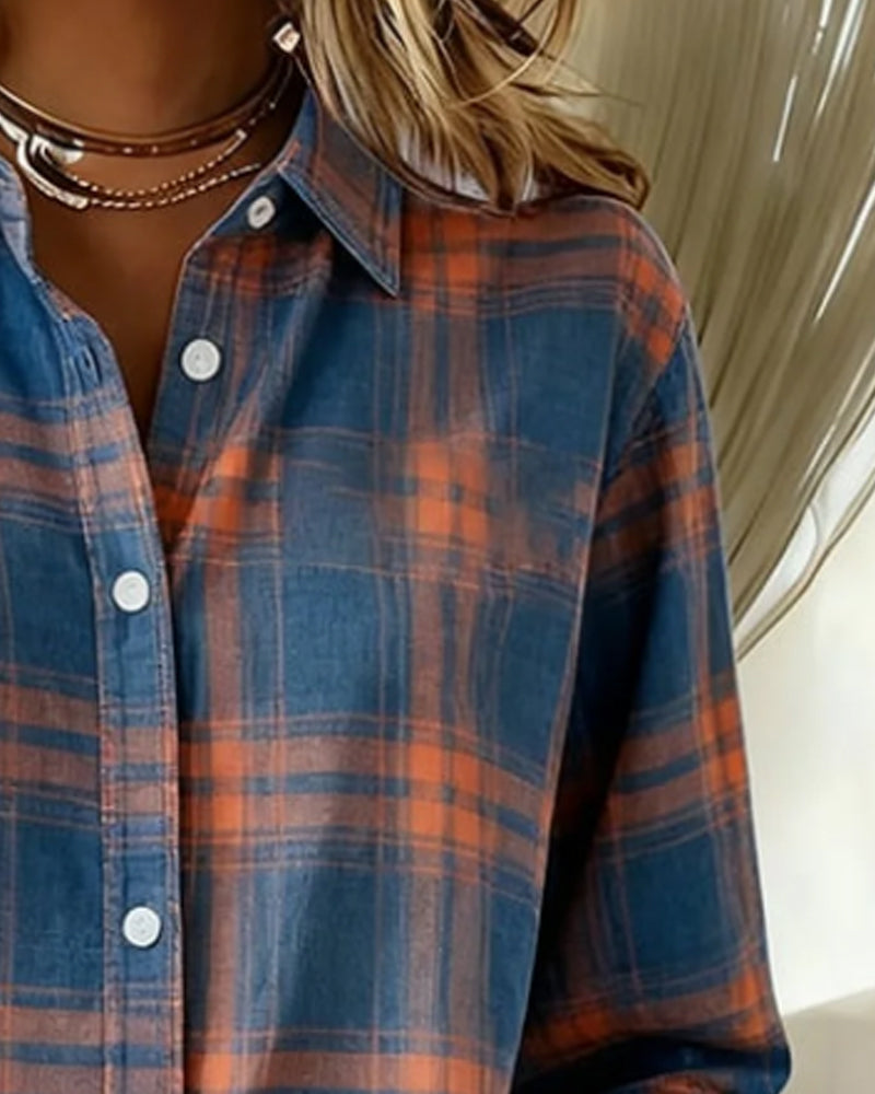 Image of Sara | Women's Plaid Button-Up Blouse