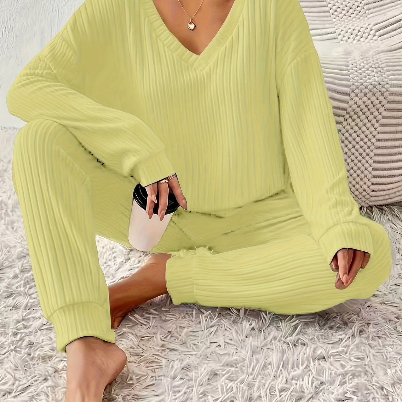 Image of Scarlett | Women's Long Sleeve V-Neck Loungewear Set