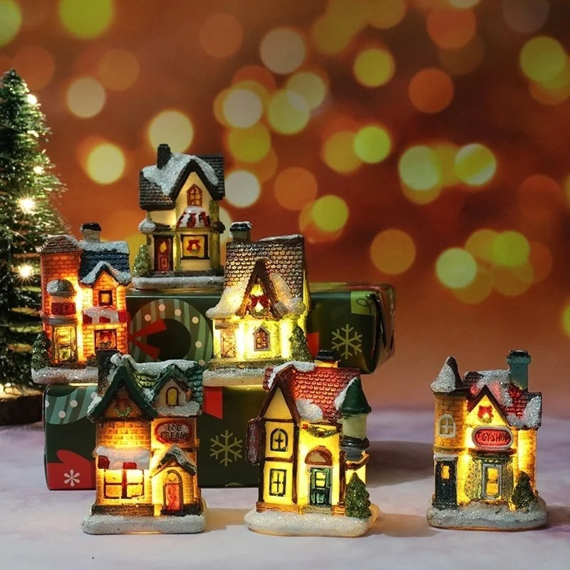 Set of 6 LED Christmas Village Houses