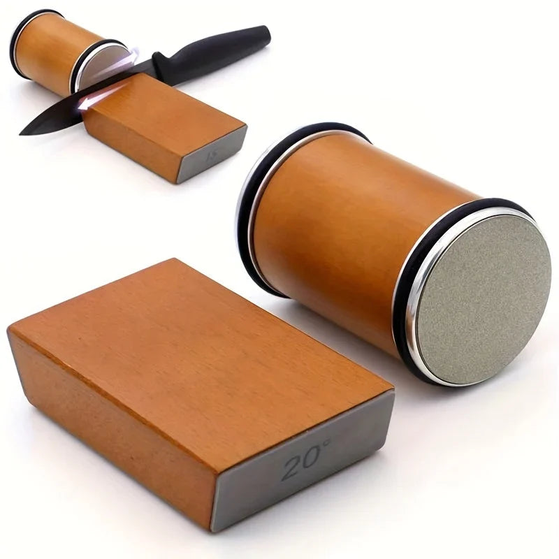 Sharpening Stone Set with Diamond Surface and Magnetic Holder – Elegant Wood and Metal Design