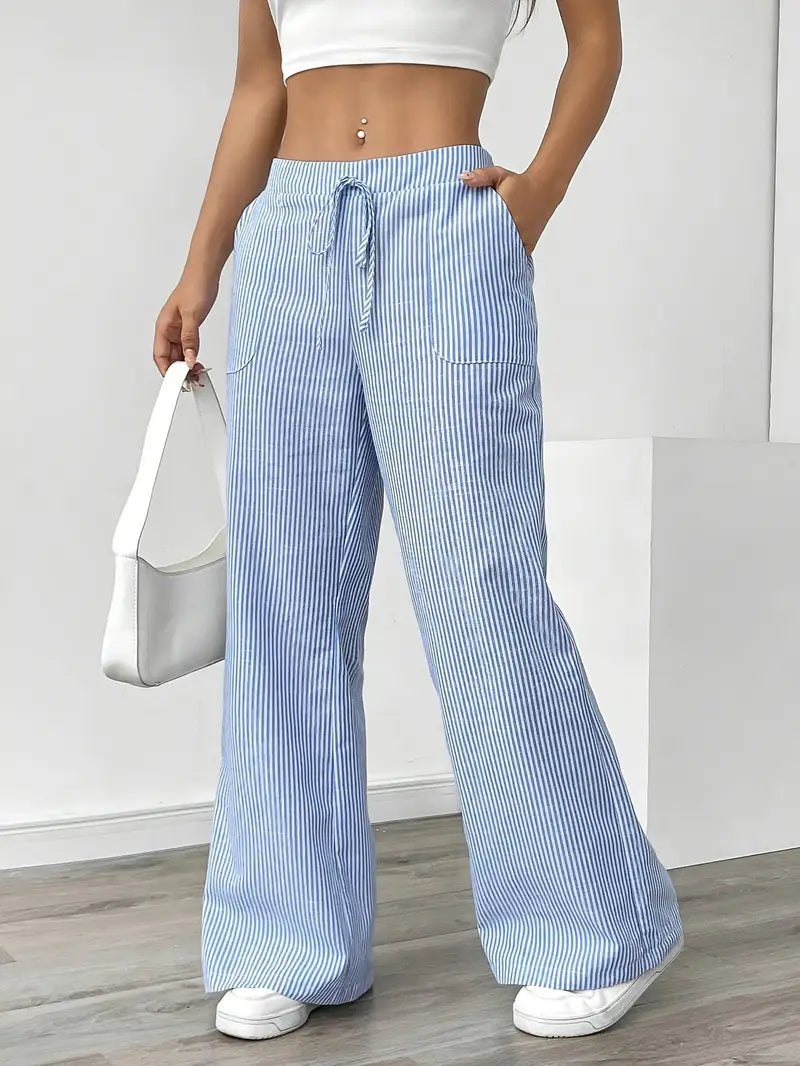 Image of Sheila | Women's High-Waisted Striped Drawstring Pants
