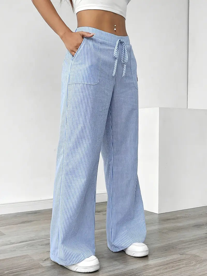 Image of Sheila | Women's High-Waisted Striped Drawstring Pants