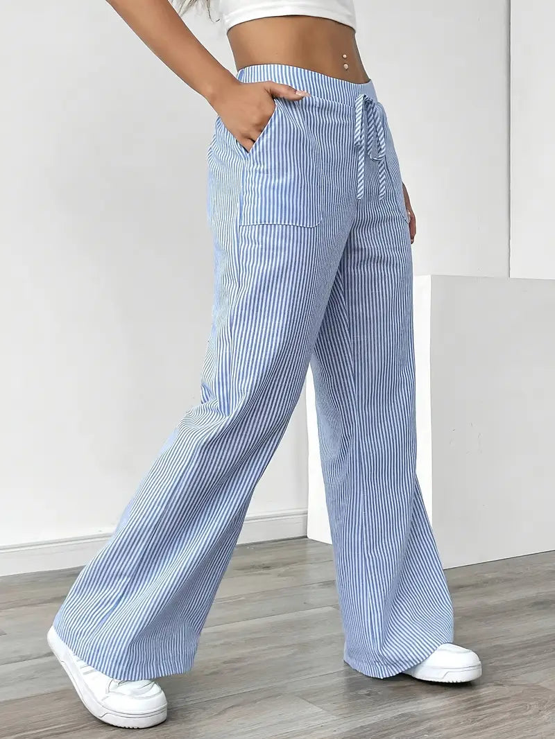 Image of Sheila | Women's High-Waisted Striped Drawstring Pants