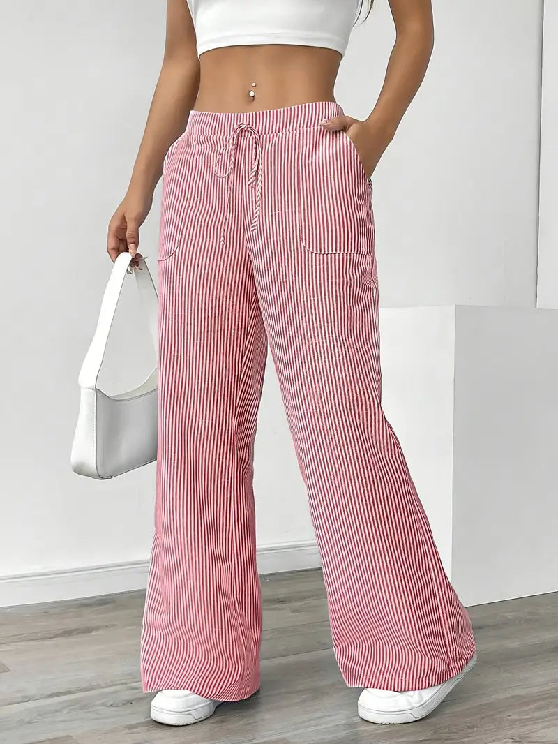Image of Sheila | Women's High-Waisted Striped Drawstring Pants