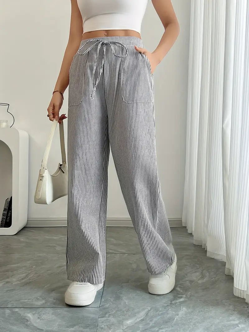 Image of Sheila | Women's High-Waisted Striped Drawstring Pants