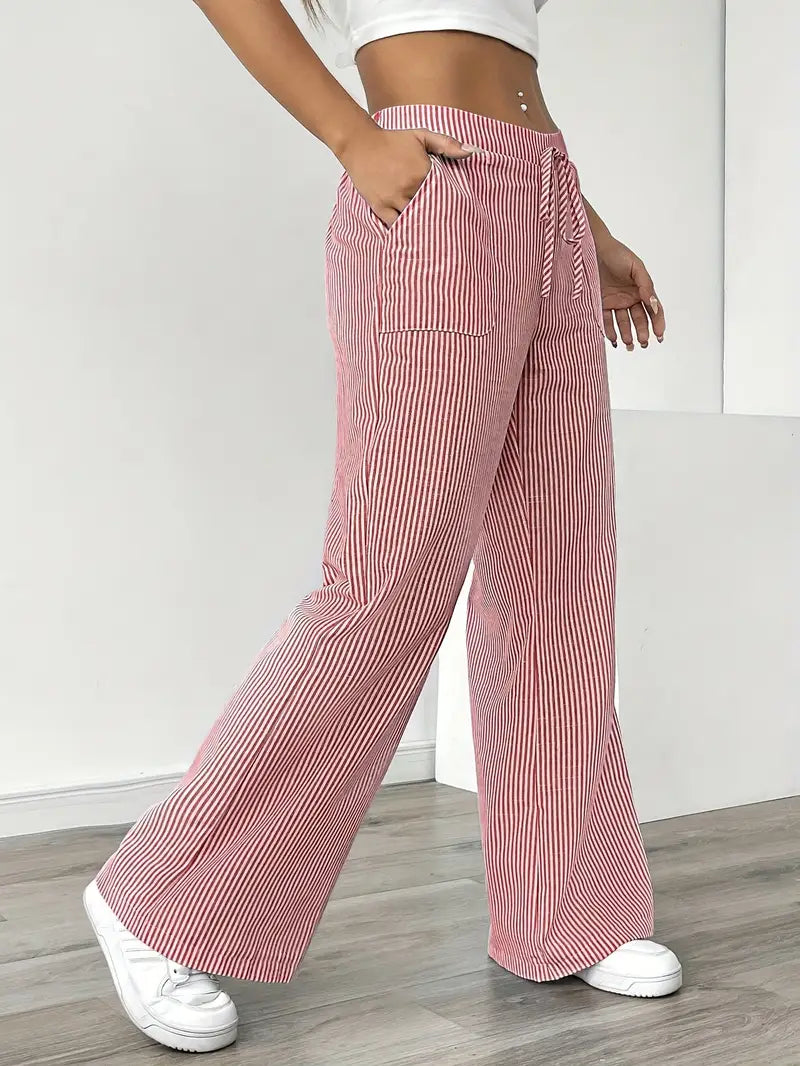 Image of Sheila | Women's High-Waisted Striped Drawstring Pants