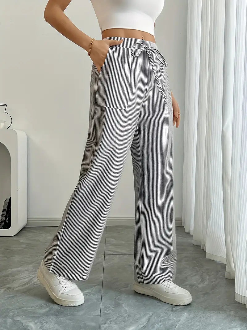 Image of Sheila | Women's High-Waisted Striped Drawstring Pants