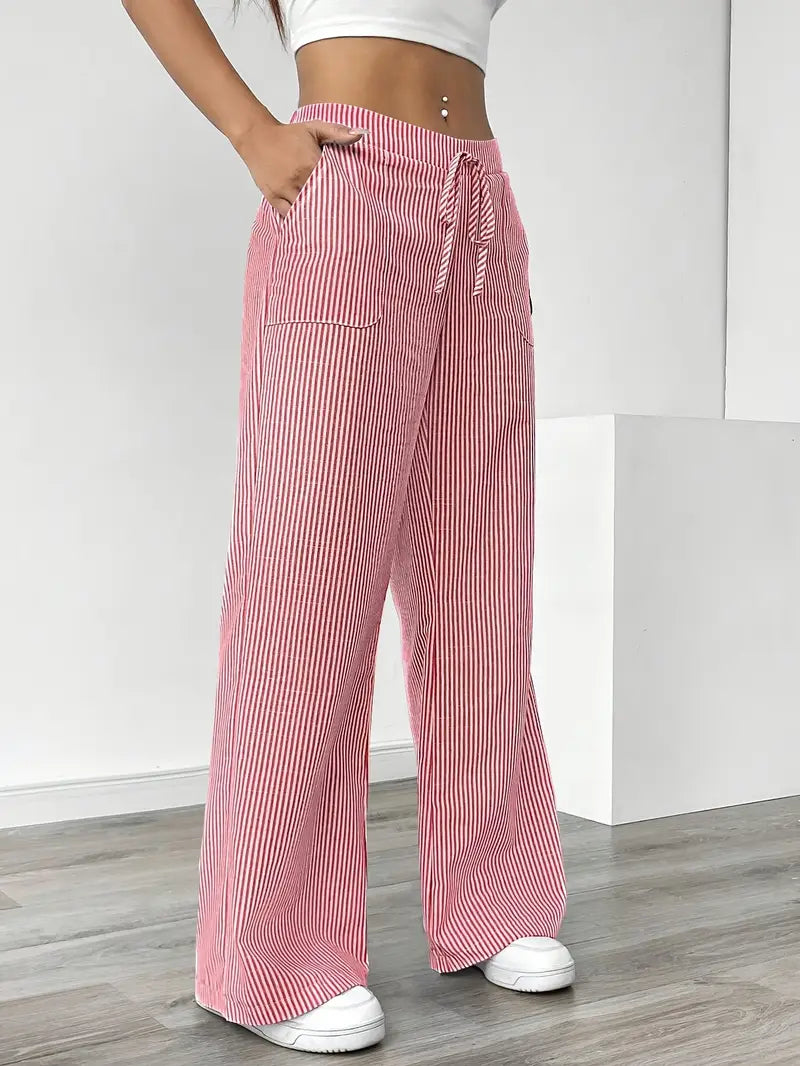 Image of Sheila | Women's High-Waisted Striped Drawstring Pants