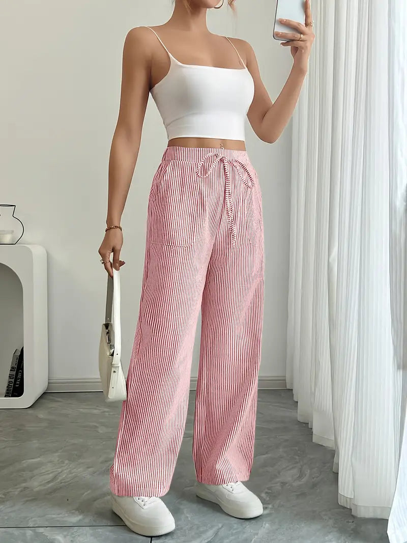 Image of Sheila | Women's High-Waisted Striped Drawstring Pants