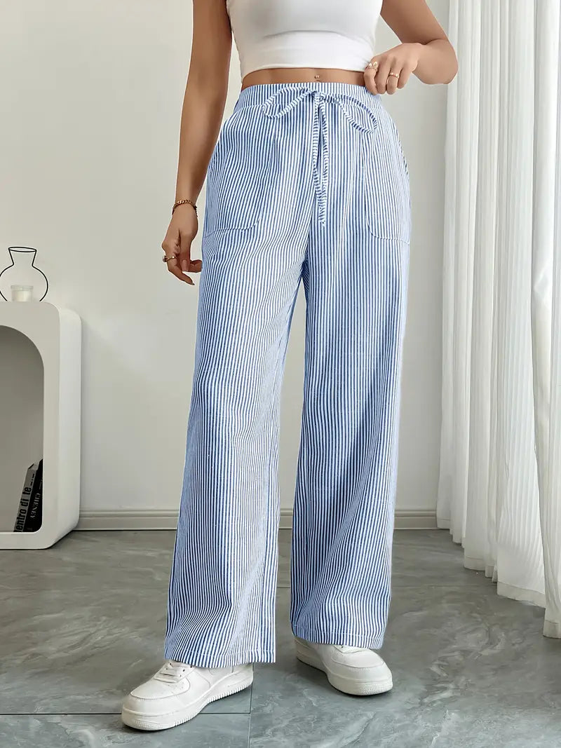 Image of Sheila | Women's High-Waisted Striped Drawstring Pants