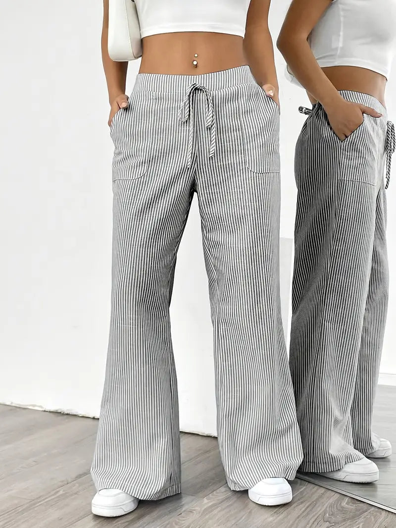 Image of Sheila | Women's High-Waisted Striped Drawstring Pants