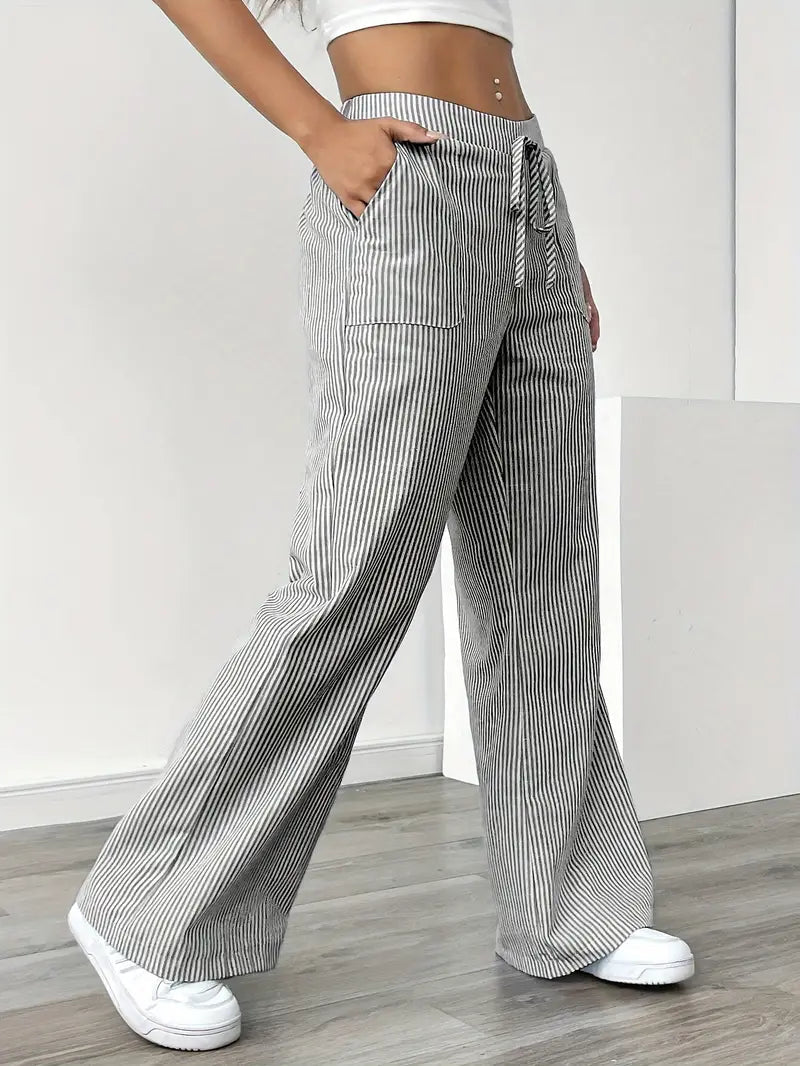 Image of Sheila | Women's High-Waisted Striped Drawstring Pants